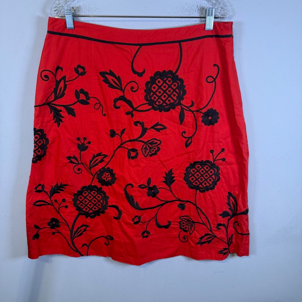 Scott Taylor Womens Skirt Floral Embroidered Cotton Red 12